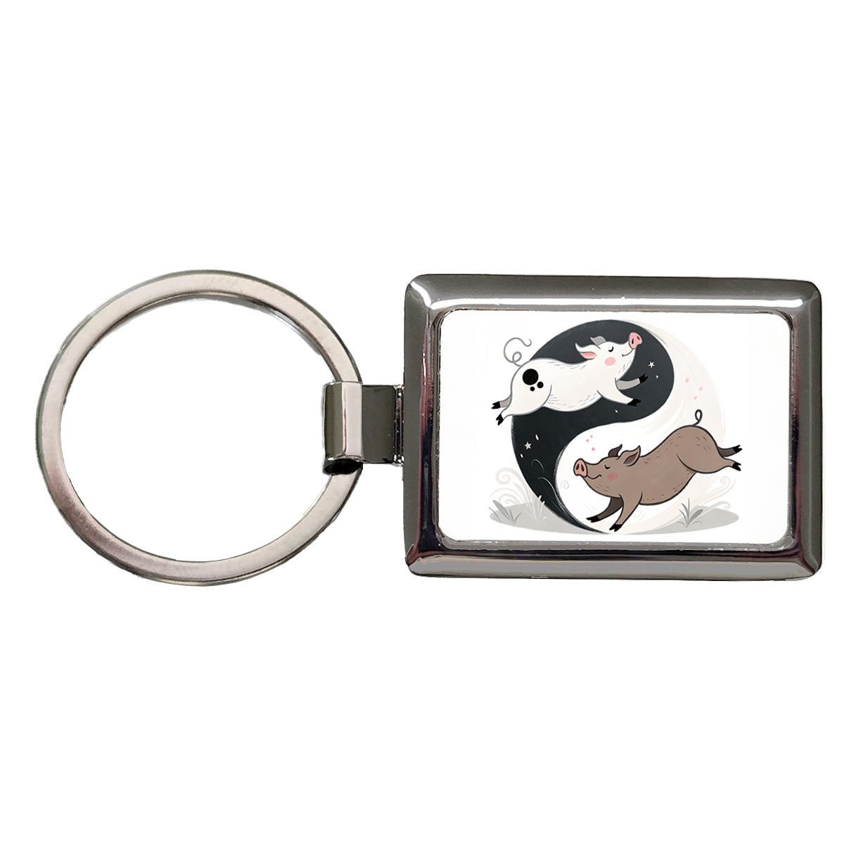 Two Pigs Yin Yang Rectangle Metal Keychain