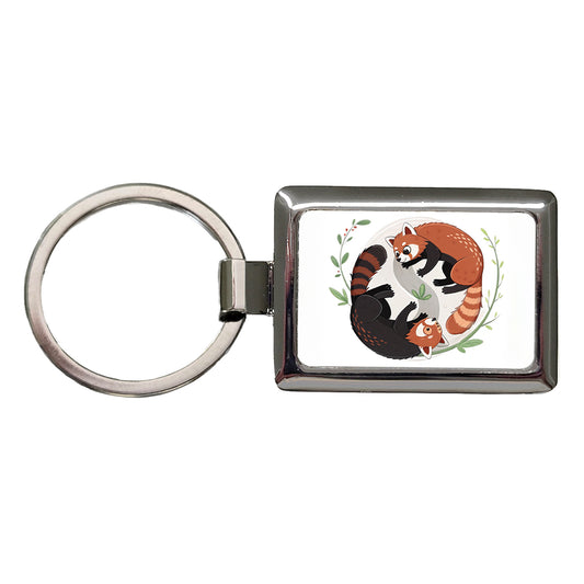 Two Red Pandas Yin Yang Cute Rectangle Metal Keychain