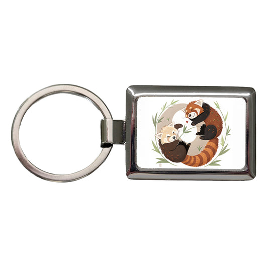 Two Red Pandas Yin Yang Rectangle Metal Keychain