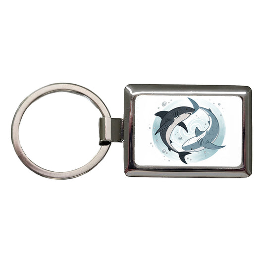 Two Sharks Yin Yang Rectangle Metal Keychain
