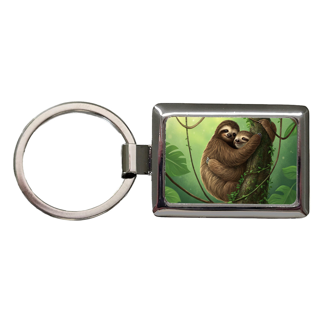 Two Sloths Hugging Rectangle Metal Keychain