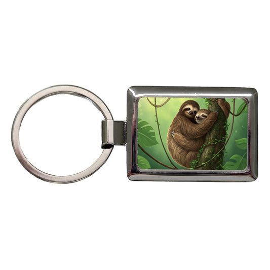 Two Sloths Hugging Rectangle Metal Keychain