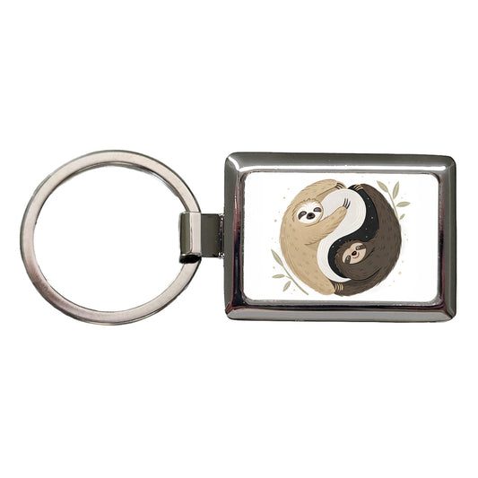 Two Sloths Yin Yang Rectangle Metal Keychain