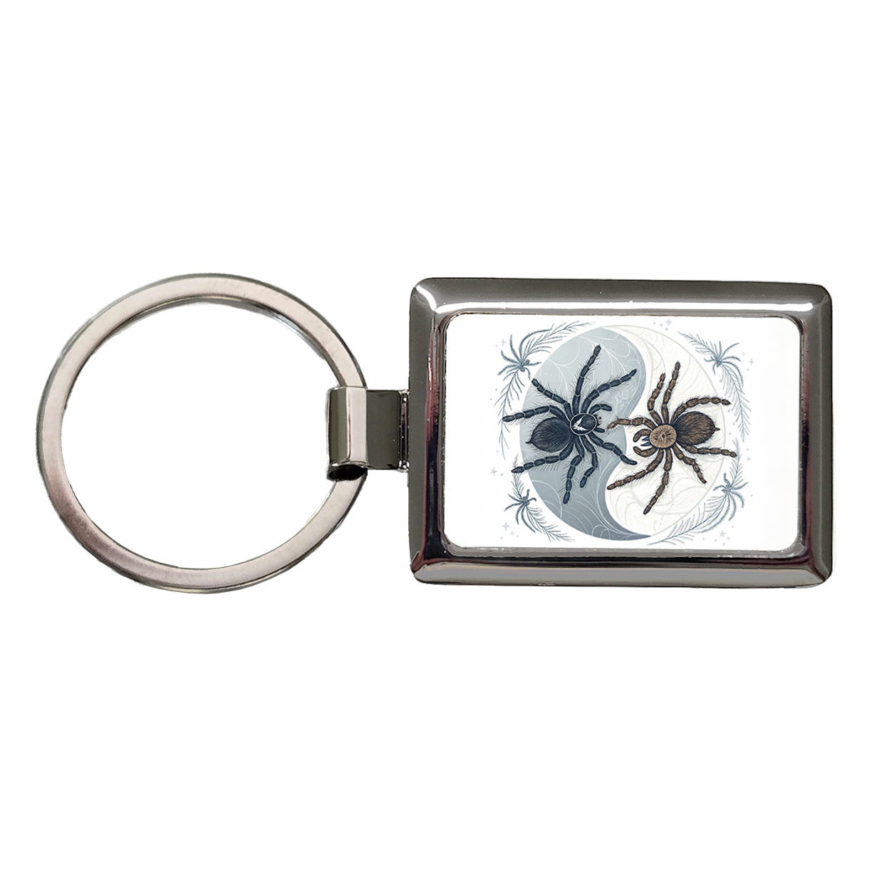 Two Tarantulas Spiders Yin Yang Rectangle Metal Keychain