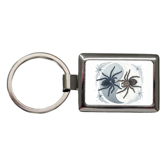 Two Tarantulas Spiders Yin Yang Rectangle Metal Keychain