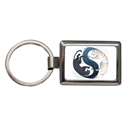 Two Tigers Yin Yang Awesome Rectangle Metal Keychain