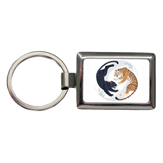 Two Tigers Yin Yang Illustration Rectangle Metal Keychain
