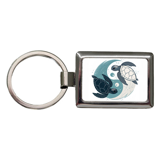 Two Turtles Yin Yang Swimming Rectangle Metal Keychain