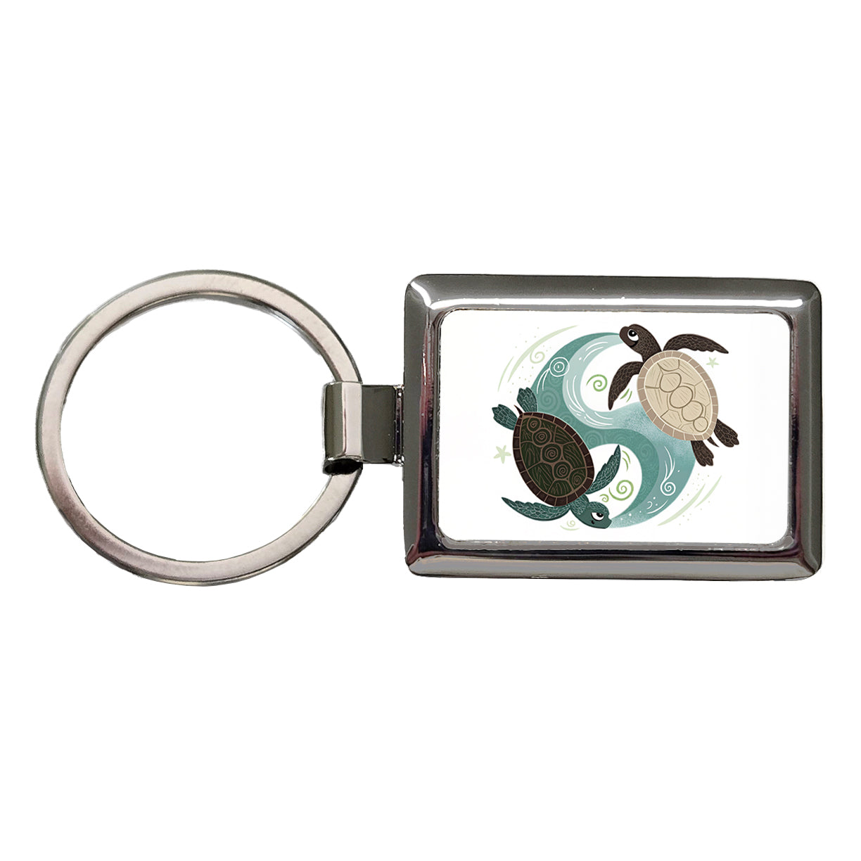 Two Turtles Yin Yang Rectangle Metal Keychain