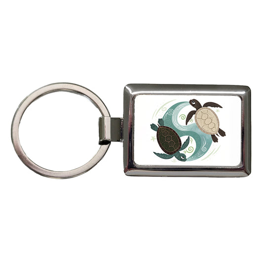 Two Turtles Yin Yang Rectangle Metal Keychain