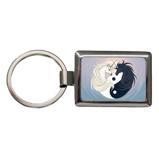 Two Unicorns Yin Yang Rectangle Metal Keychain