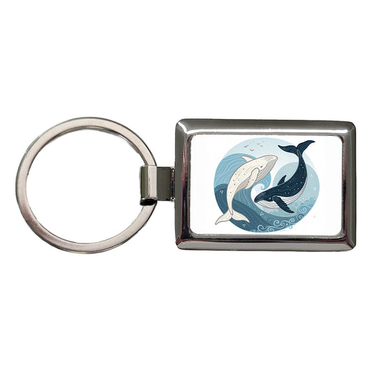 Two Whales Yin Yang Rectangle Metal Keychain