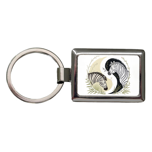 Two Zebras Yin Yang Rectangle Metal Keychain