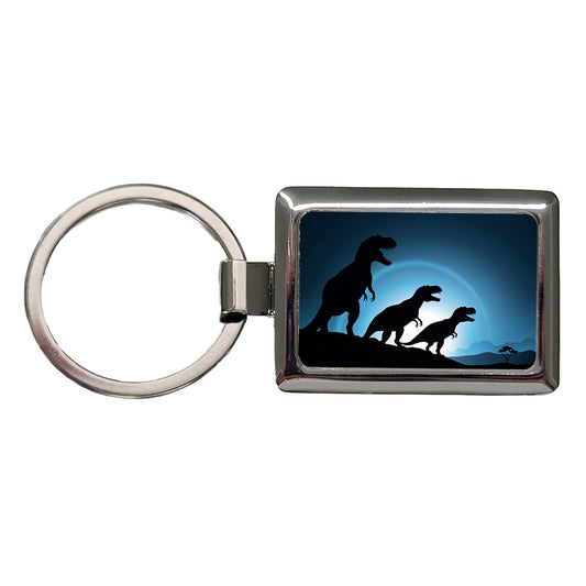 Tyrannosaurus T-Rex Dinosaur Night Silhouettes Rectangle Metal Keychain