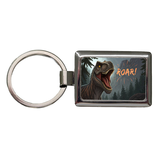 Tyrannosaurus T-Rex Dinosaur Roar Bold Text Rectangle Metal Keychain
