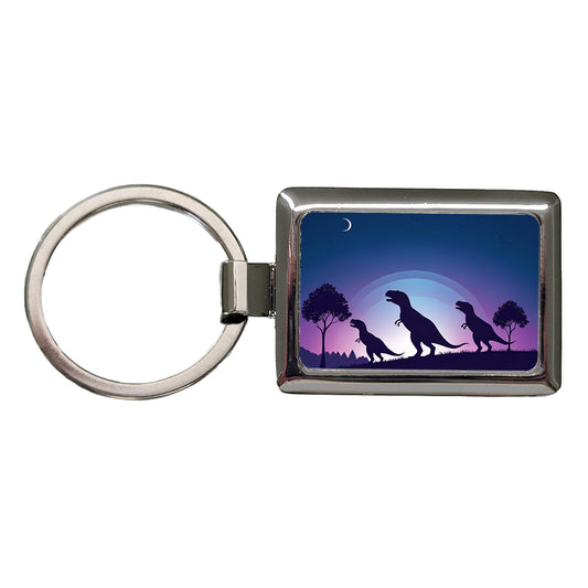 Tyrannosaurus T-Rex Dinosaur Silhouettes Rectangle Metal Keychain