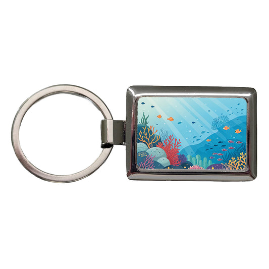 Underwater Reef Scene Fish Coral Ocean Tropical Rectangle Metal Keychain