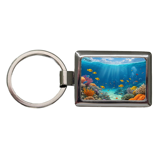 Underwater Reef Scene Tropical Fish Ocean Rectangle Metal Keychain