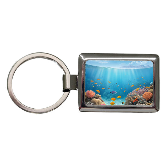 Underwater Scene Tropical Fish Ocean Rectangle Metal Keychain
