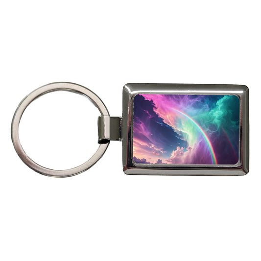 Vapor Rainbow Storm Rectangle Metal Keychain
