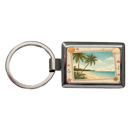 Vintage Beach Postcard Tropical Rectangle Metal Keychain