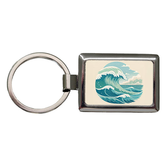 Vintage Ocean Waves Rectangle Metal Keychain