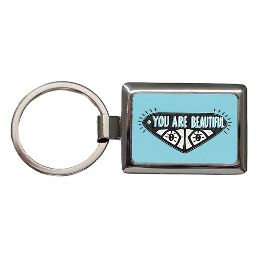 You Are Beautiful Blue Rectangle Metal Keychain