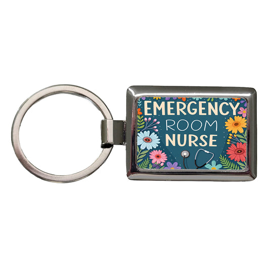 Emergency Room Nurse Appreciation Stethoscope Flowers Rectangle Metal Keychain