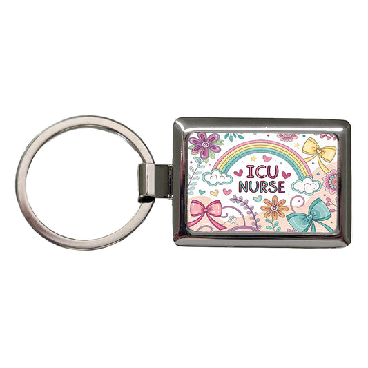 ICU Nurse Appreciation Coquette Bows Flowers Rectangle Metal Keychain