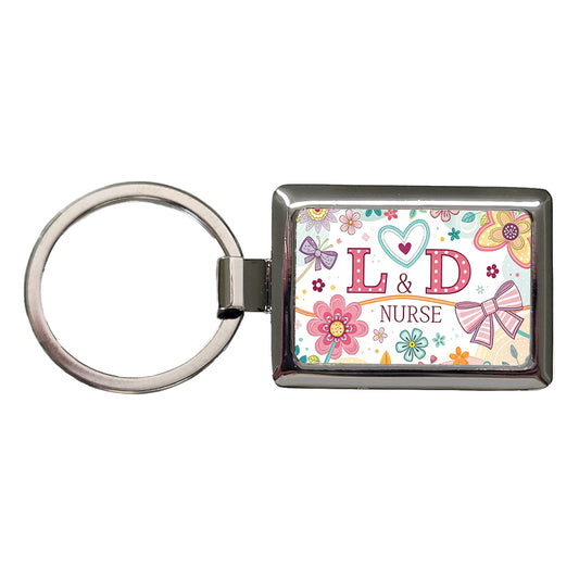 L & D Labor And Delivery Nurse Appreciation Coquette Bows Flowers Rectangle Metal Keychain