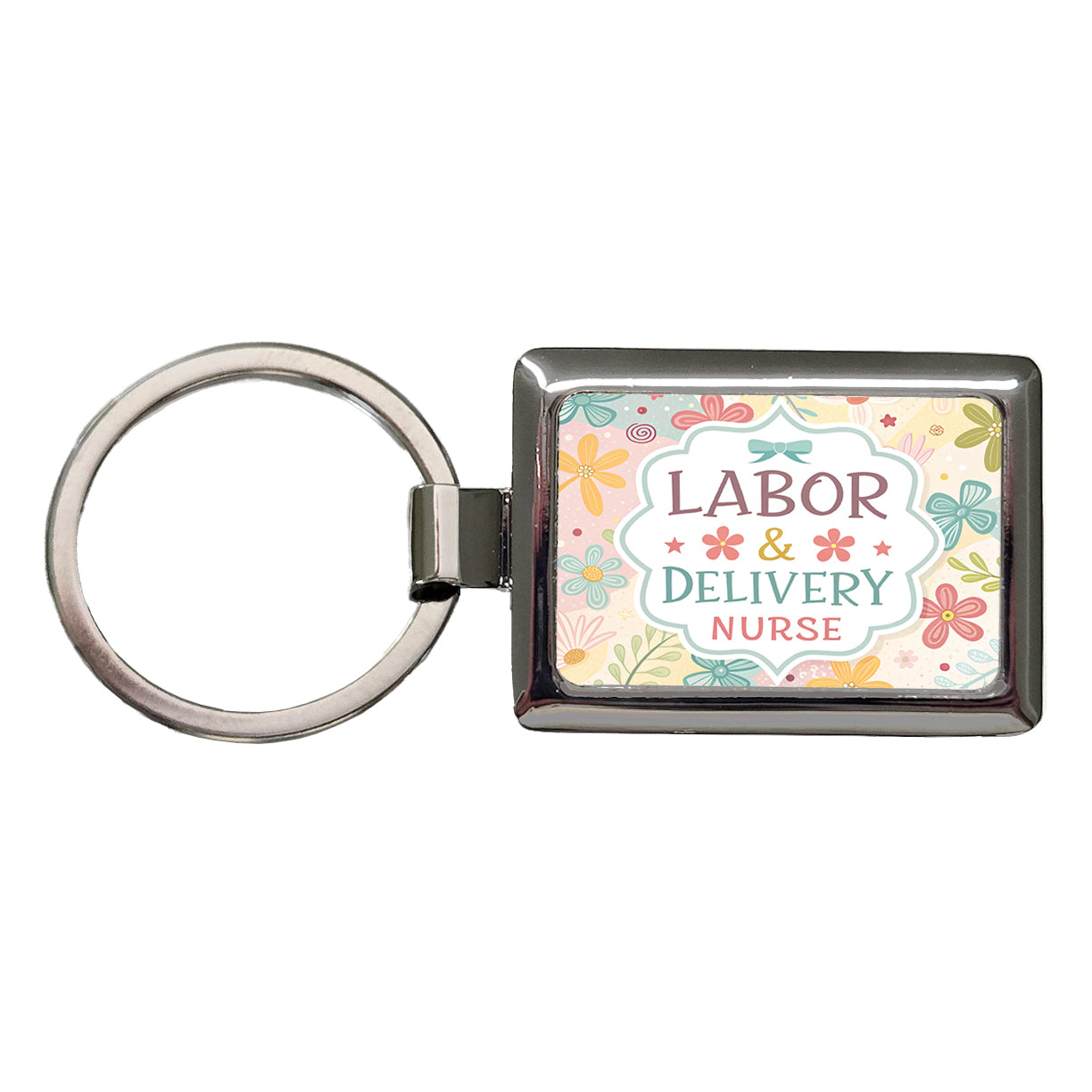 Labor & Delivery Nurse Appreciation Coquette Bows Flowers Rectangle Metal Keychain