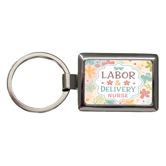Labor & Delivery Nurse Appreciation Coquette Bows Flowers Rectangle Metal Keychain