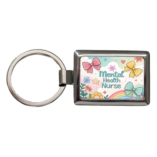 Mental Health Nurse Appreciation Coquette Bows Flowers Rectangle Metal Keychain