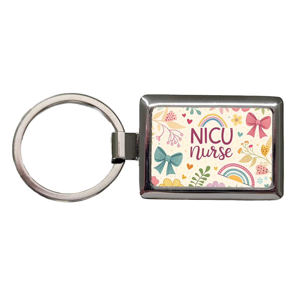 NICU Neonatal Nurse Appreciation Coquette Bows Flowers Rectangle Metal Keychain