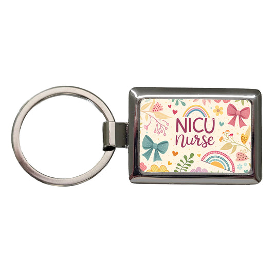 NICU Neonatal Nurse Appreciation Coquette Bows Flowers Rectangle Metal Keychain