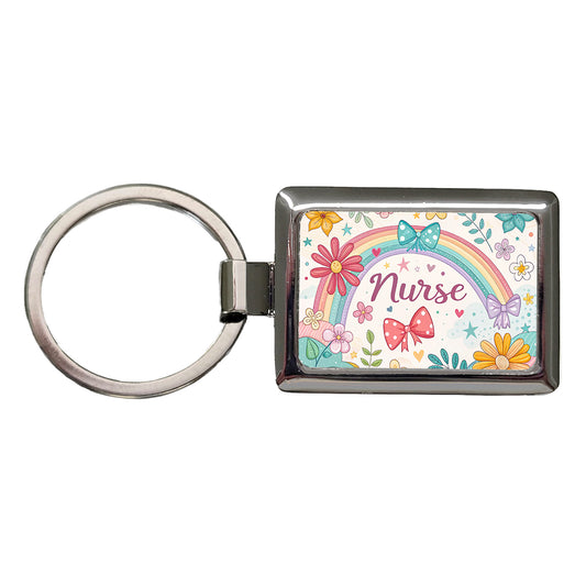Nurse Appreciation Coquette Bows Flowers Rectangle Metal Keychain
