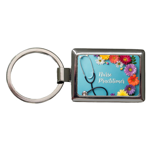 Nurse Practitioner Appreciation Stethoscope Flowers Rectangle Metal Keychain