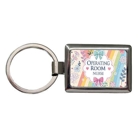 Operating Room Nurse Appreciation Coquette Bows Flowers Rectangle Metal Keychain