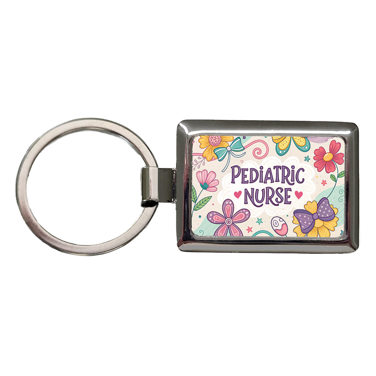 Pediatric Nurse Appreciation Coquette Bows Flowers Rectangle Metal Keychain