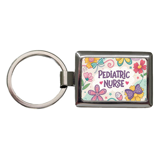 Pediatric Nurse Appreciation Coquette Bows Flowers Rectangle Metal Keychain