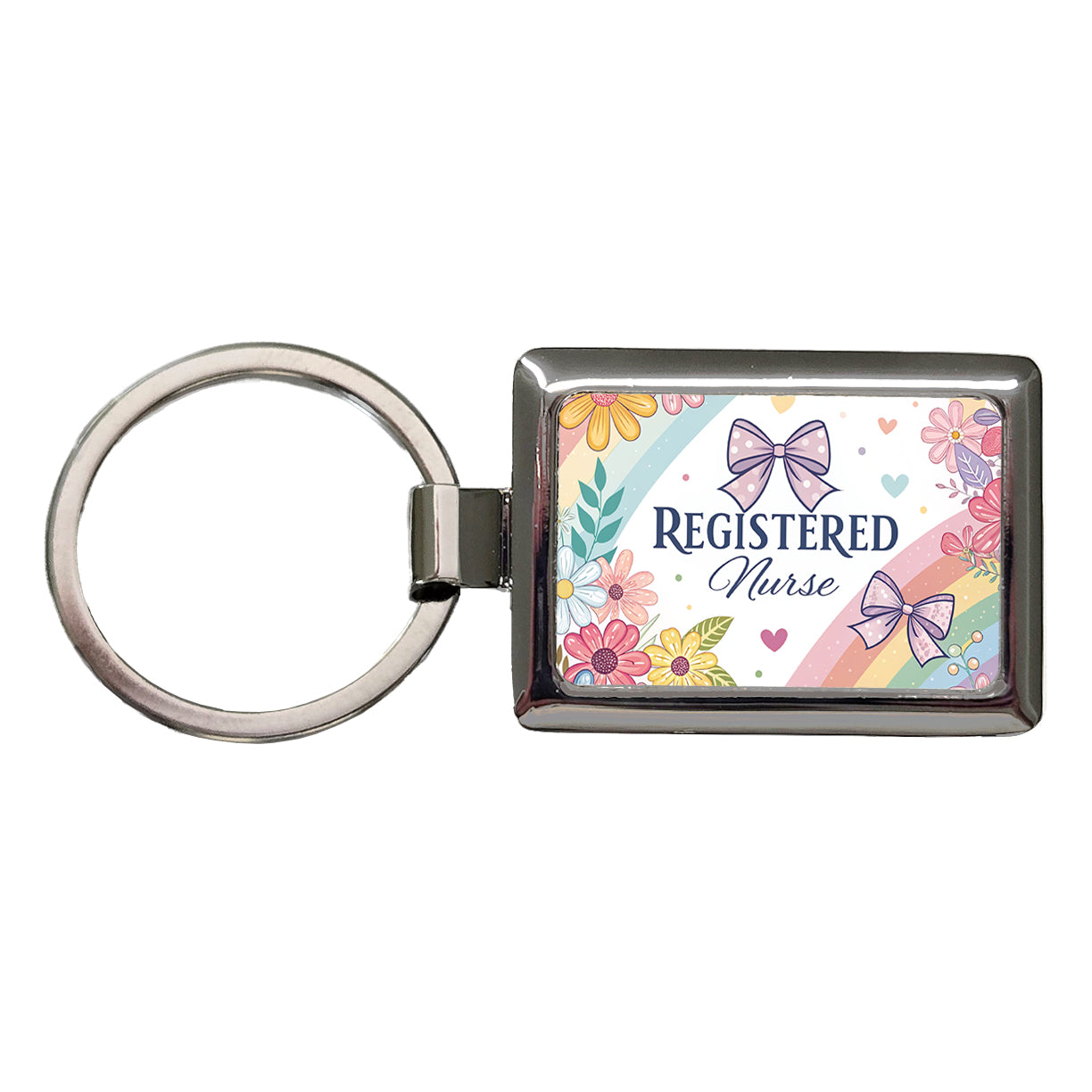 Registered Nurse RN Appreciation Coquette Bows Flowers Floral Rectangle Metal Keychain
