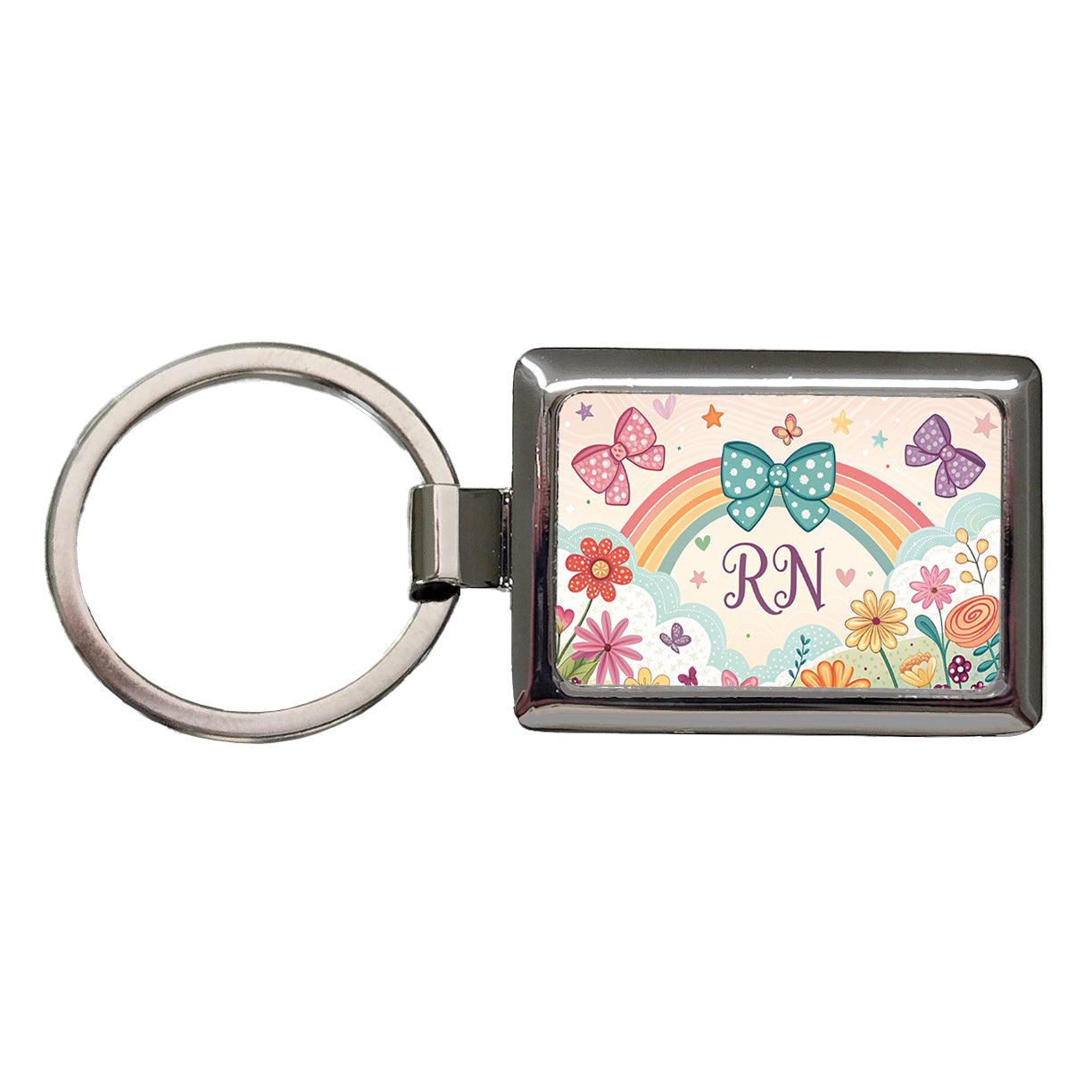 RN Registered Nurse Appreciation Coquette Bows Flowers Rectangle Metal Keychain