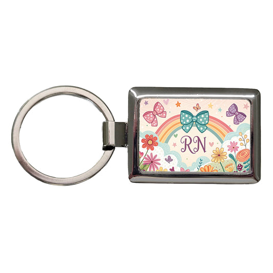 RN Registered Nurse Appreciation Coquette Bows Flowers Rectangle Metal Keychain