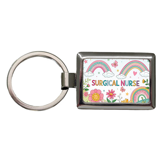 Surgical Nurse Appreciation Coquette Bows Flowers Rectangle Metal Keychain