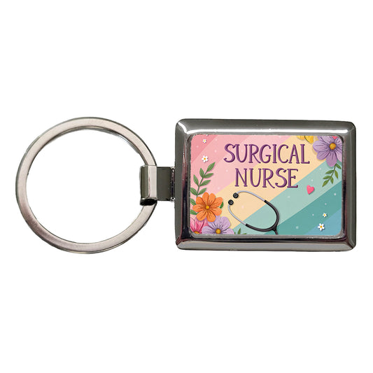 Surgical Nurse Appreciation Stethoscope Flowers Rectangle Metal Keychain