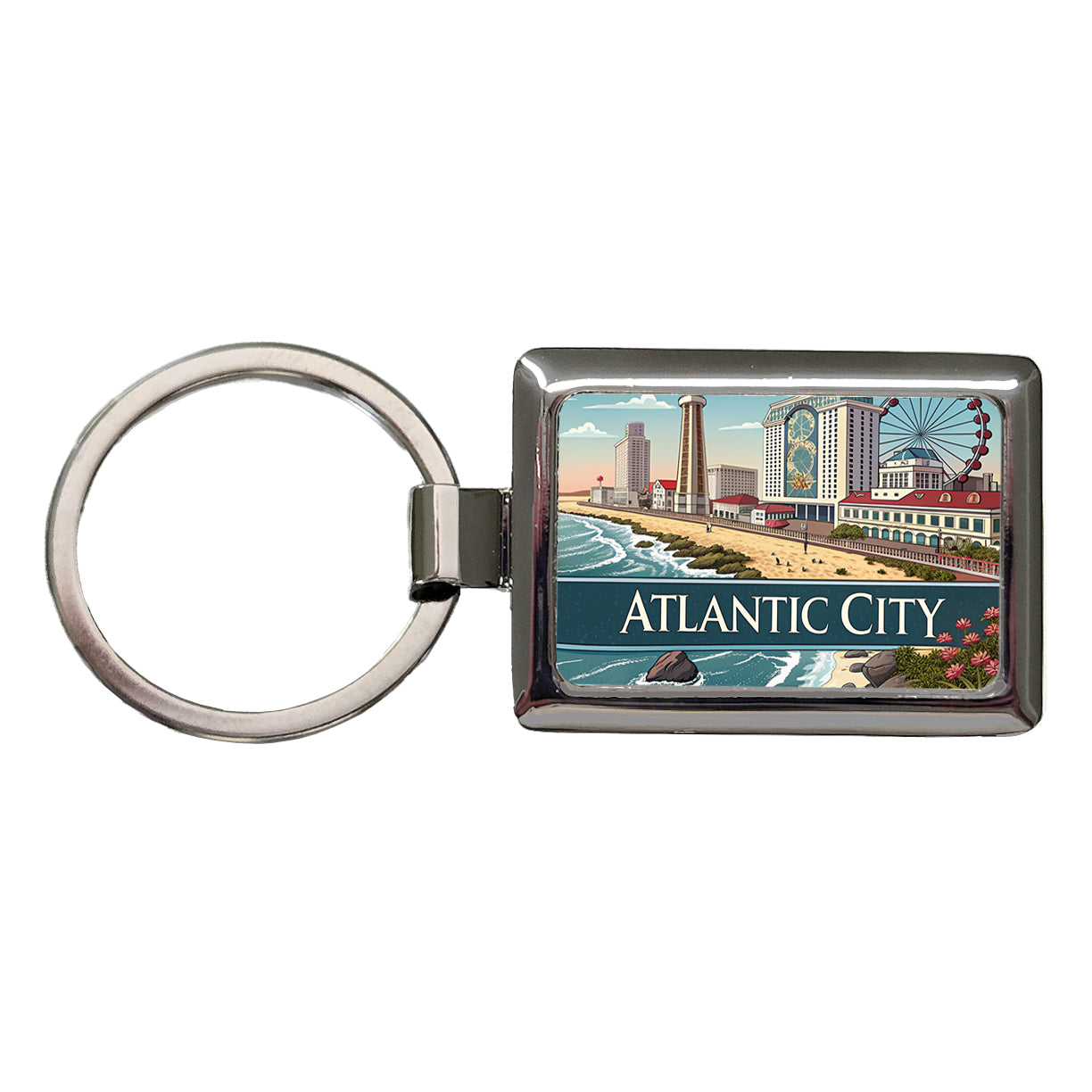 Atlantic City, New Jersey NJ Travel City State Stamp Rectangle Metal Keychain