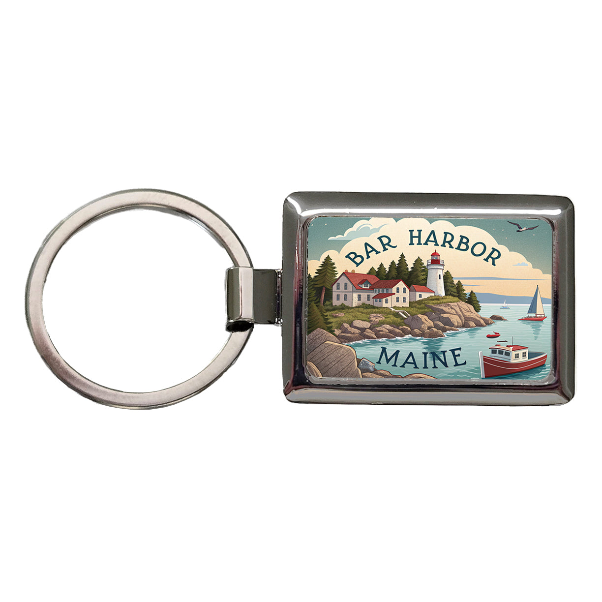 Bar Harbor, Maine ME Travel City State Stamp Rectangle Metal Keychain
