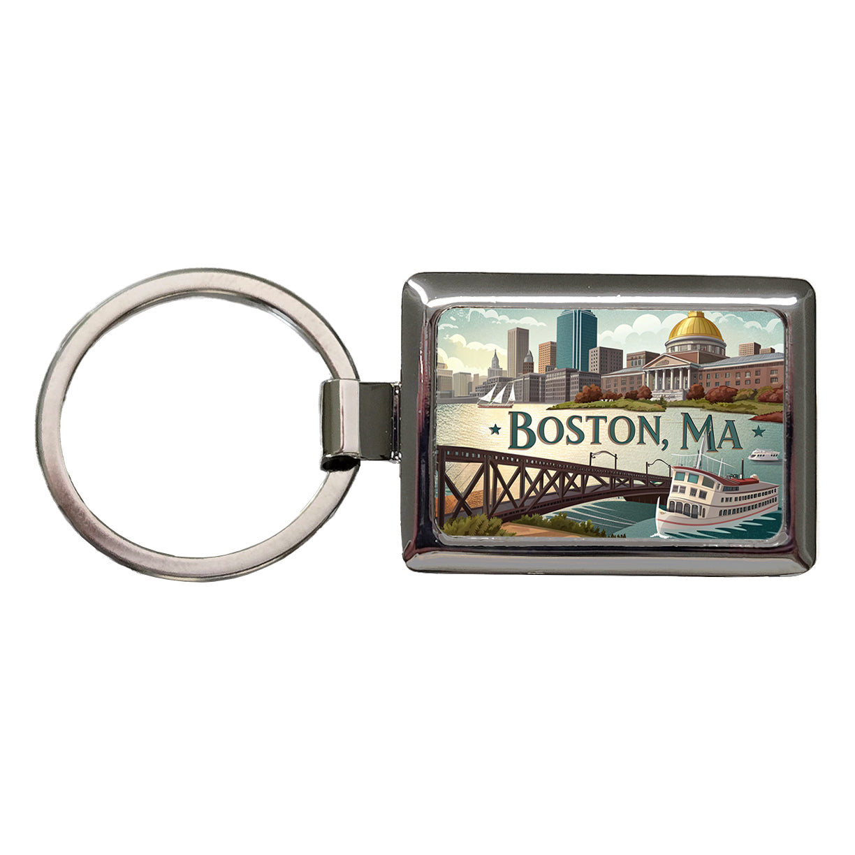 Boston, Massachusetts MA Travel City State Stamp Rectangle Metal Keychain