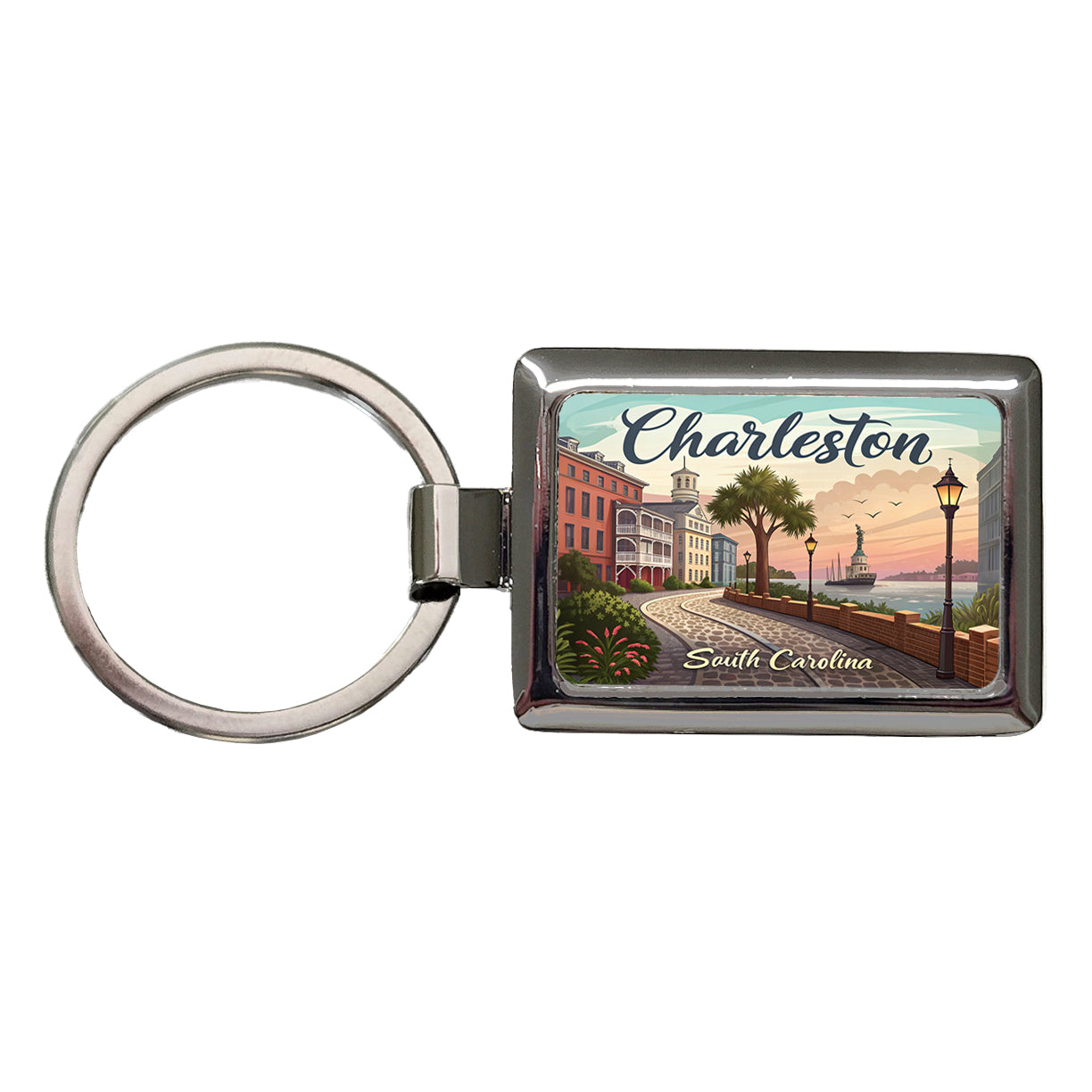 Charleston, South Carolina SC Travel City State Stamp Rectangle Metal Keychain
