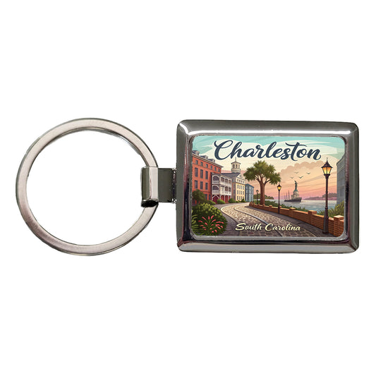Charleston, South Carolina SC Travel City State Stamp Rectangle Metal Keychain